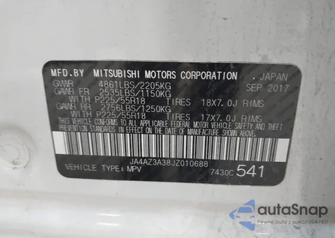 2018 Mitsubishi Outlander Se из США, поврежденный, VIN JA4AZ3A38JZ010688
